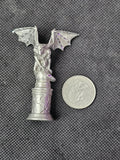 Vintage Antique Pewter Gargoyle Figurine On Pedestal