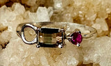 925 Sterling Silver Ring w/Smokey Quartz & Pink Sapphire Gemstone 💎✨🩷🌬️💍