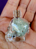 Green Fluorite Crystal Chips in Skull Shaped Glass Bottle w/Cork ☠️💀✨💚🍏