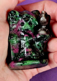 Zoisite and Ruby Kitty Grim Reaper w/Silver Sheen Obsidian Crystal Raven Figurine 😍🐦‍⬛✨🥹🐈💀