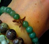 Handcrafted Green Aventurine Crystal w/Copper Hummingbird Accent Stretch Bracelet 🐦📿✨💚