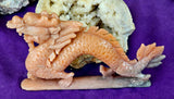 XL Peach Calcite Crystal Asian Themed Dragon Statue ✨ 🤩 🤯 🐲🐉🧡🍑