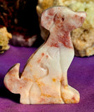 Strawberry Jasper Crystal Dog w/Inner Wolf Silhouette Carving 🐕🤍✨🐺🍓