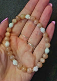 Handcrafted Peach Moonstone & White  Jade Crystal Stretch Bracelet 🤍✨📿🍑