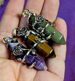 Assorted Crystal Double Terminated Silver Rose Necklace 📿💚💜💛🌹