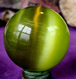 Peridot Olive Green Cats Eye Crystal Sphere 💚🔮✨🫒