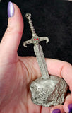 Vintage Antique Pewter King Arthur Excalibur Sword in Stone Figurine ✨⚔️🗡️🤺🪨🩶