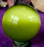 Peridot Olive Green Cats Eye Crystal Sphere 💚🔮✨🫒