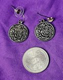 Rose Pewter Dangle Earrings ✨⚜️🌹🩶📿