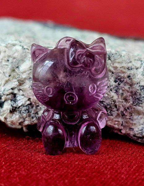 Rainbow Fluorite Crystal Mini Hello Kitty