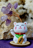 Fortune Kitty Waving w/Wire Wrapped Amethyst Crystal Tree
