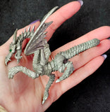 LG. Vintage Antique Pewter Dragon Wearing Armor Detailed w/Green Eyes 💚🐉🐲🩶