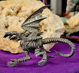 LG. Vintage Antique Pewter Dragon Wearing Armor Detailed w/Green Eyes 💚🐉🐲🩶