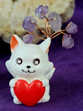9 Tails Holding Heart w/Wire Wrapped Amethyst Crystal Tree Figurine ❤️🔥🦊🌳💜