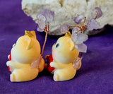 Cute Kitty Holding Red Sign w/Amethyst Crystal Wire Wrapped Tree Figurine 💜☪️😻🐈🐾🍒♥️