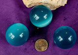 SM. Teal Cat Eye Crystal Sphere 👁️✨😻🔮🐈🩵