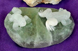 LG. Rainbow Fluorite Crystal Frogs on Lily Pad Carving 🐸💚✨🤍🌈🐸