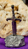 Vintage Antique Pewter King Arthur Excalibur Sword in Stone Figurine ✨⚔️🗡️🤺🪨🩶
