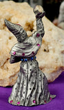 LG. Vintage Antique Pewter Wizard Figurine w/Gems & Sphere 🔮✨💜🧙‍♂️🧙‍♀️🪄