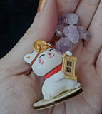 Happy Kitty Holding Scroll w/Wire Wrapped Amethyst Crystal Tree 💜🌳📜😸🪙🧧🐈