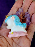 Unicorn Figurine w/Wire Wrapped Amethyst Crystal Tree on Pink Cloud 🩷☁️🦄