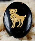 Black Obsidian Gold Etched Zodiac Palmstone ✨🖤⚜️⚖️♈♏♎