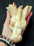 XL Yellow Calcite Crystal Dragon Skull Carving ✨🐲❤️🤍🤯🐉