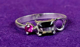 925 Sterling Silver Ring w/Smokey Quartz & Pink Sapphire Gemstone 💎✨🩷🌬️💍
