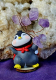 Happy Penguin in Cape w/Wire Wrapped Amethyst Crystal Tree 🌳🐧💜