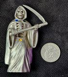 Vintage Antique Pewter Grim Reaper w/Gem Accents ✨⚰️💀☠️🔮💎