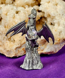 Vintage Antique Pewter Dragon Figurine w/Crystal Sphere Red Eyes 🐲❤️🐉🩶