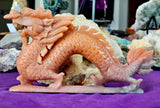 XL Peach Calcite Crystal Asian Themed Dragon Statue ✨ 🤩 🤯 🐲🐉🧡🍑