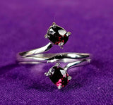 925 Sterling Silver Round Cut Garnet & Ruby Bypass Ring ❤️✨💎💍🩷
