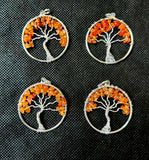 Carnelian Tree of Life Silver Wire Wrapped Crystal Pendant