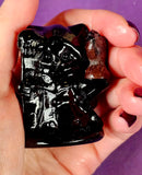 Black Obsidian Kitty Grim Reaper w/Garnet Crystal Raven Figurine 😍🐦‍⬛✨🥹🐈💀