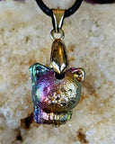 Rainbow Titanium Bismuth Crystal Kitty Cat Necklace ✨🐾🐈📿🌈
