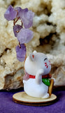Fortune Kitty Waving w/Wire Wrapped Amethyst Crystal Tree