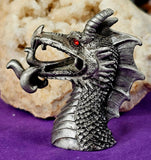 Vintage Antique Pewter Dragon Bust Figurine w/Red Eyes 🐲❤️🔥🩶🐉