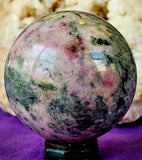 American Rhodonite aka Pink Opal & Green Tourmaline Crystal Sphere 💚✨😍🤯🔮🩷