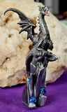 Vintage Antique Pewter James Land Dragon Figurine w/Blue Gems & Red Eyes 🐉🐲✨🩸🏯