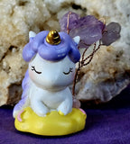 Sleeping Unicorn on Yellow Cloud w/Wire Wrapped Amethyst Crystal Tree ✨🌳💜🦄💛☁️