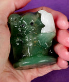 Green Aventurine Kitty Grim Reaper w/Snow Quartz Crystal Raven Figurine 😍🐦‍⬛✨🥹🐈💀