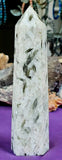 LG. Snow Quartz w/Green Mica Inclusions Crystal Tower 💚✨🍏❄️🌨️🤍