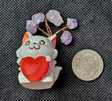 9 Tails Holding Heart w/Wire Wrapped Amethyst Crystal Tree Figurine ❤️🔥🦊🌳💜