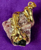 Raw Strawberry Quartz w/Black Tourmaline Gold Coated Necklace 📿🍓🩷🖤✨