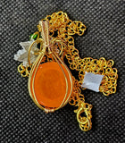 Handcrafted Wire Wrapped Sunstone Cabochon Crystal Pumpkin Necklace 📿✨🎃⚜️