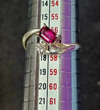 925 Sterling Silver Ring w/Rectangular Cut Ruby & Round White Sapphire Gemstones ❤️✨🩷💍🤩