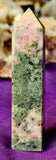 American Rhodonite aka Pink Opal & Green Tourmaline Obelisk Crystal Tower 💚✨😍🤯🩷