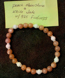 Handcrafted Peach Moonstone & White  Jade Crystal Stretch Bracelet 🤍✨📿🍑