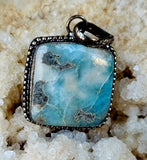 Larimar Crystal Square Shaped Silver Necklace 📿✨💎🌊